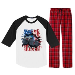 Monster Truck 4th Of JulyBoy American Flag Men USA Raglan Sleeve Pajama Set