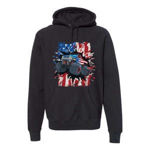 Monster Truck 4th Of JulyBoy American Flag Men USA Premium Hoodie