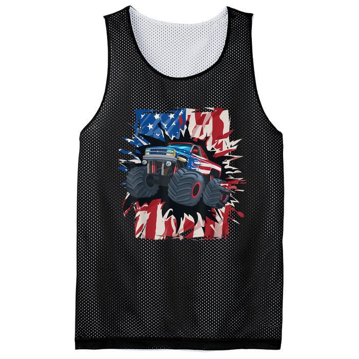 Monster Truck 4th Of JulyBoy American Flag Men USA Mesh Reversible Basketball Jersey Tank