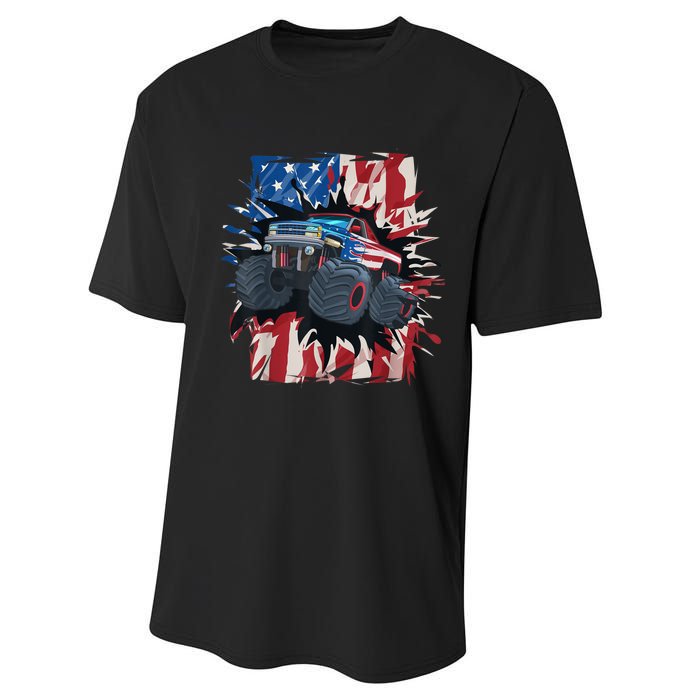 Monster Truck 4th Of JulyBoy American Flag Men USA Performance Sprint T-Shirt