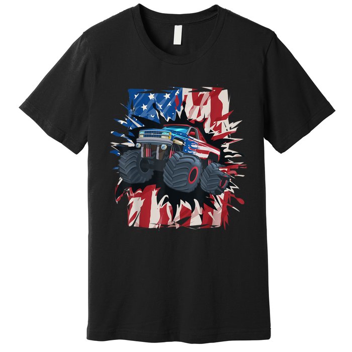 Monster Truck 4th Of JulyBoy American Flag Men USA Premium T-Shirt