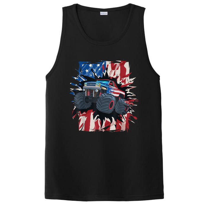 Monster Truck 4th Of JulyBoy American Flag Men USA PosiCharge Competitor Tank