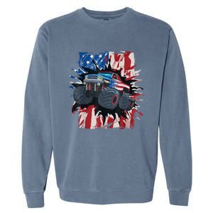 Monster Truck 4th Of JulyBoy American Flag Men USA Garment-Dyed Sweatshirt