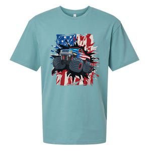 Monster Truck 4th Of JulyBoy American Flag Men USA Sueded Cloud Jersey T-Shirt