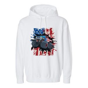 Monster Truck 4th Of JulyBoy American Flag Men USA Garment-Dyed Fleece Hoodie