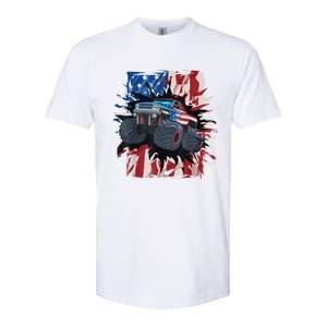 Monster Truck 4th Of JulyBoy American Flag Men USA Softstyle CVC T-Shirt