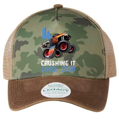 Monster Truck 4 Year Old Crushing It Since 2020 Birthday Legacy Tie Dye Trucker Hat