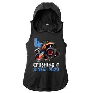 Monster Truck 4 Year Old Crushing It Since 2020 Birthday Ladies PosiCharge Tri-Blend Wicking Draft Hoodie Tank