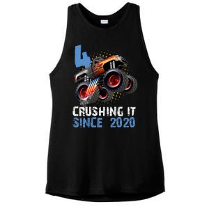 Monster Truck 4 Year Old Crushing It Since 2020 Birthday Ladies PosiCharge Tri-Blend Wicking Tank