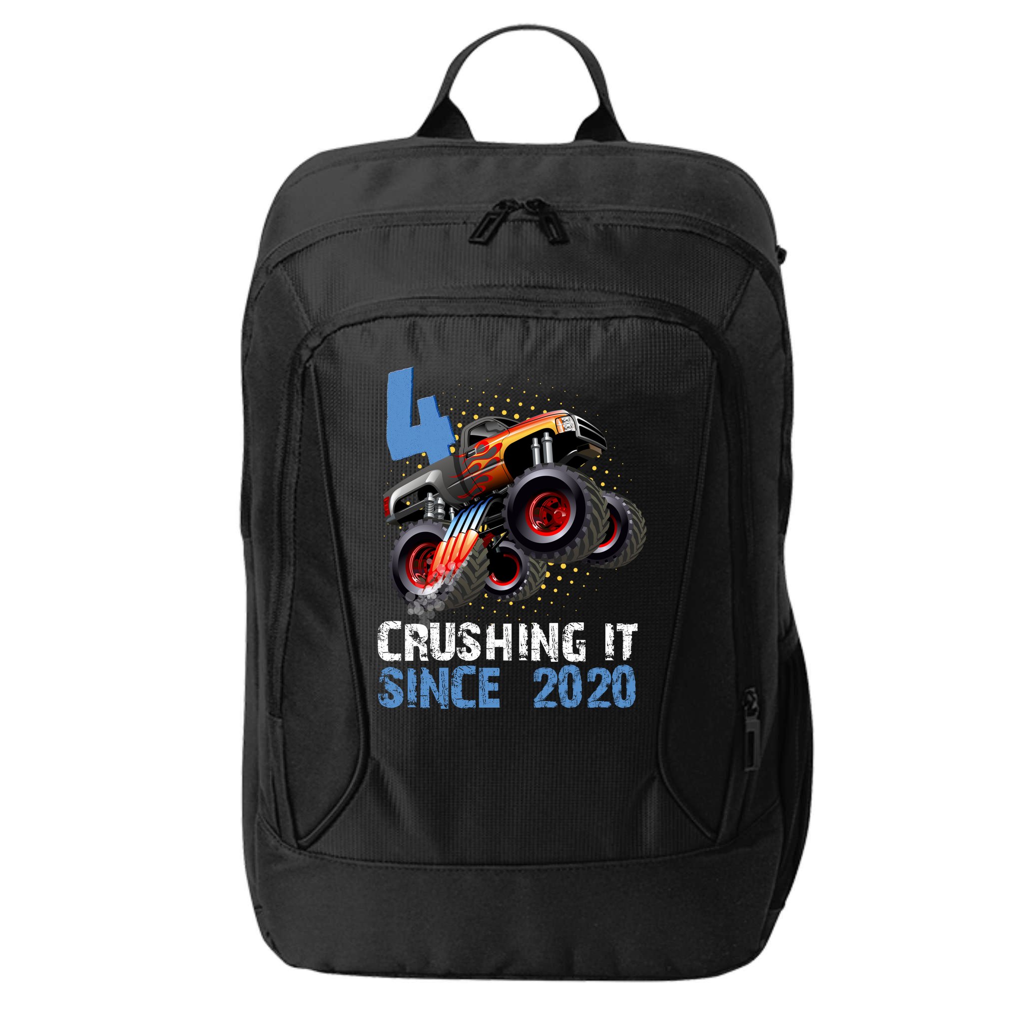 Monster Truck 4 Year Old Crushing It Since 2020 Birthday City Backpack