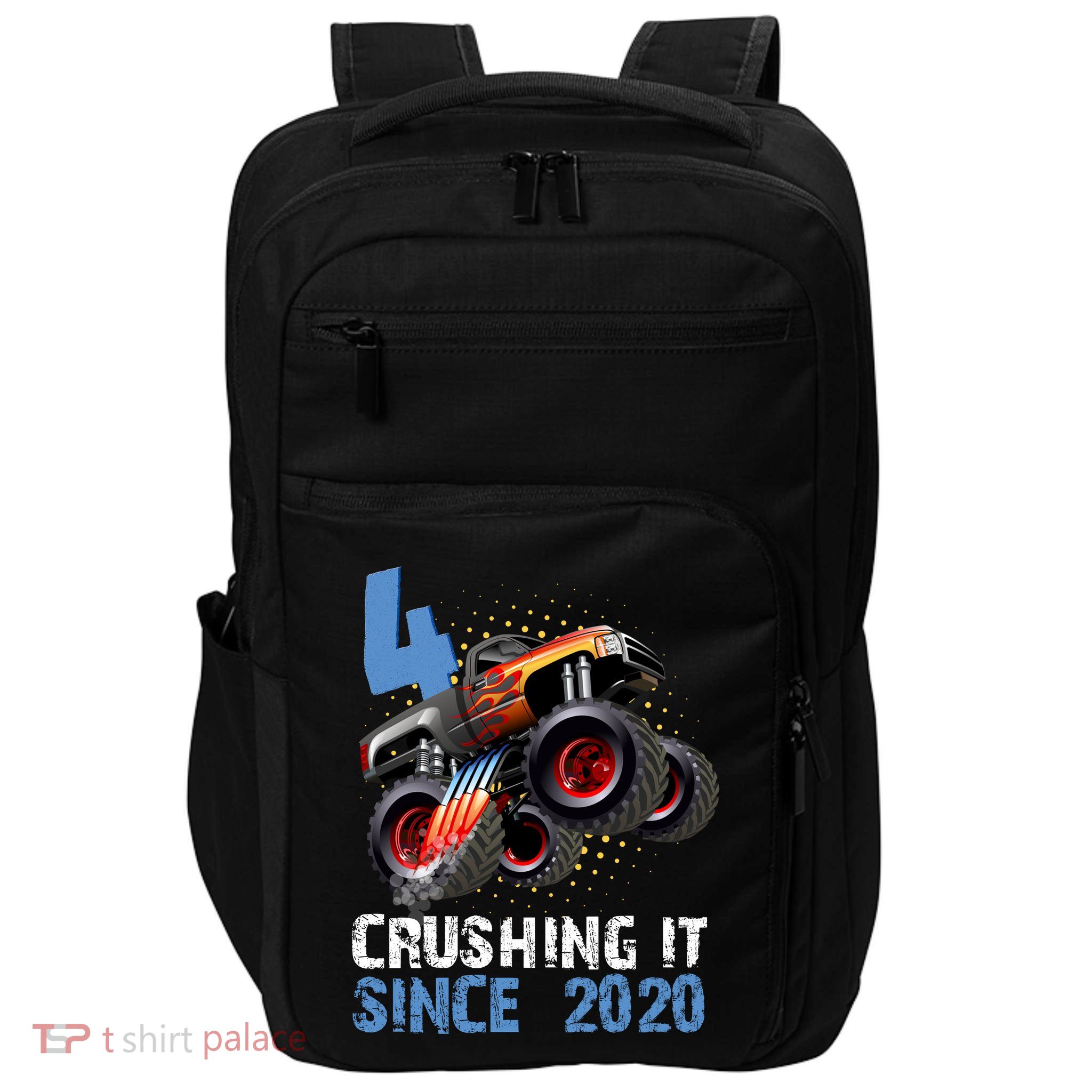 Monster Truck 4 Year Old Crushing It Since 2020 Birthday Impact Tech Backpack