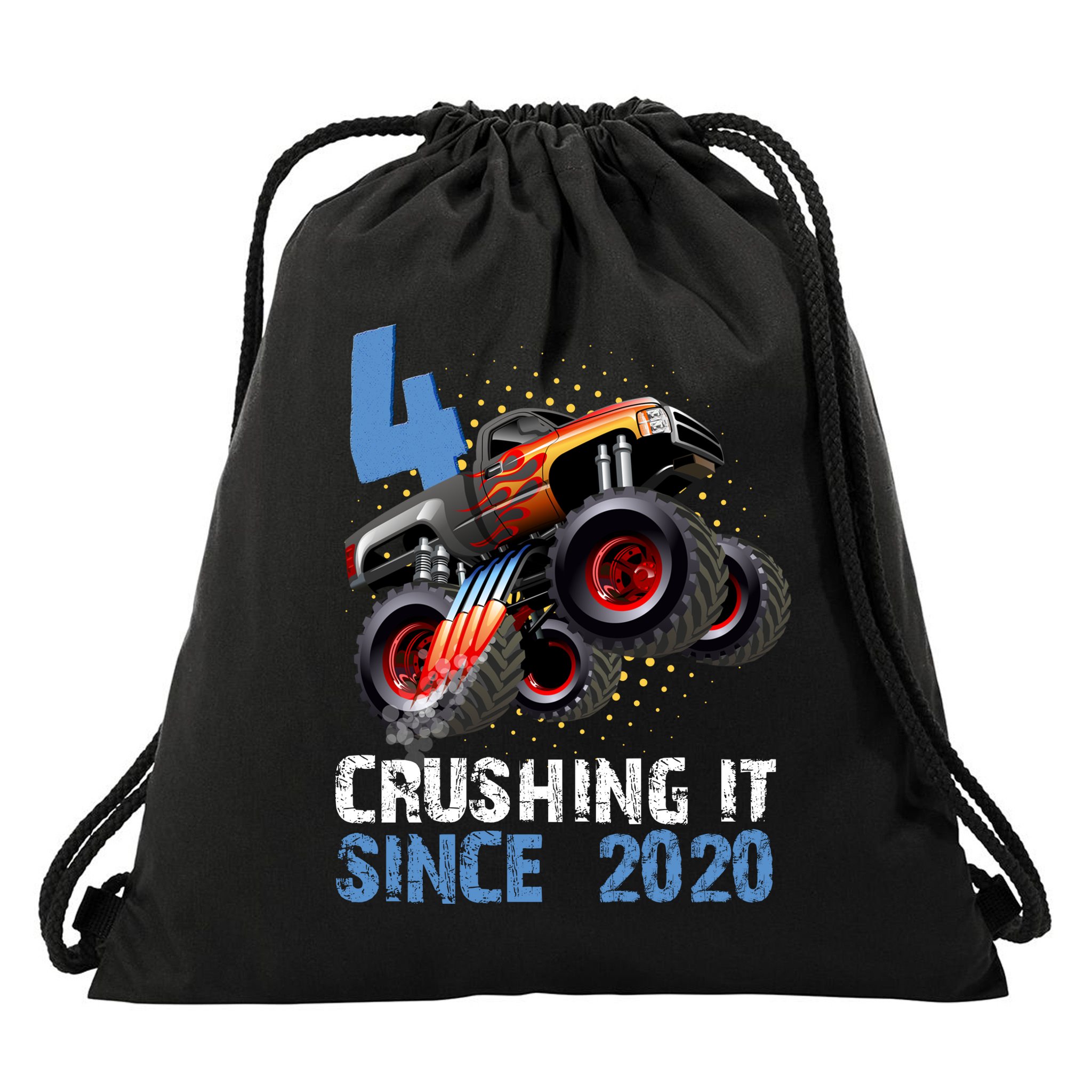 Monster Truck 4 Year Old Crushing It Since 2020 Birthday Drawstring Bag
