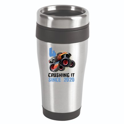 Monster Truck 4 Year Old Crushing It Since 2020 Birthday 16oz Travel Tumbler