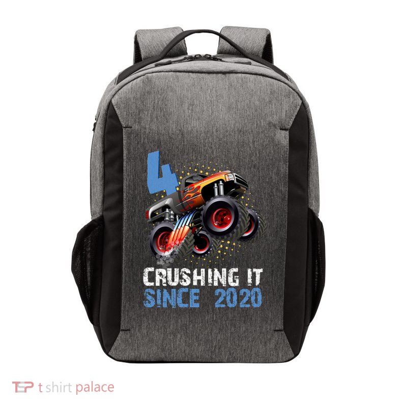 Monster Truck 4 Year Old Crushing It Since 2020 Birthday Vector Backpack