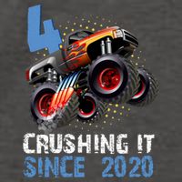 Monster Truck 4 Year Old Crushing It Since 2020 Birthday Vector Backpack