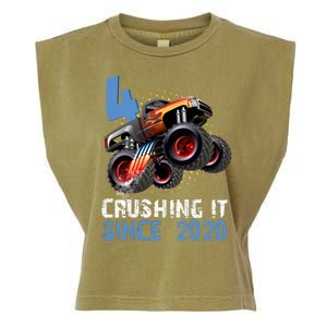 Monster Truck 4 Year Old Crushing It Since 2020 Birthday Garment-Dyed Women's Muscle Tee