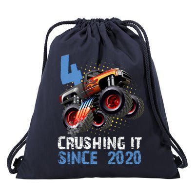 Monster Truck 4 Year Old Crushing It Since 2020 Birthday Drawstring Bag