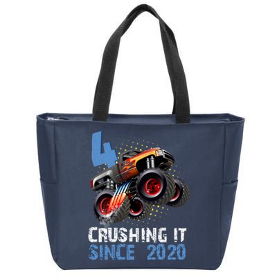 Monster Truck 4 Year Old Crushing It Since 2020 Birthday Zip Tote Bag