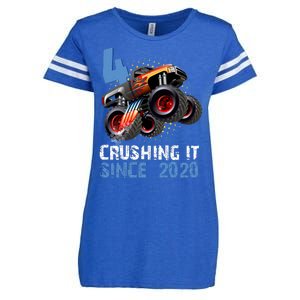 Monster Truck 4 Year Old Crushing It Since 2020 Birthday Enza Ladies Jersey Football T-Shirt