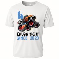 Monster Truck 4 Year Old Crushing It Since 2020 Birthday Cooling Performance Crew T-Shirt