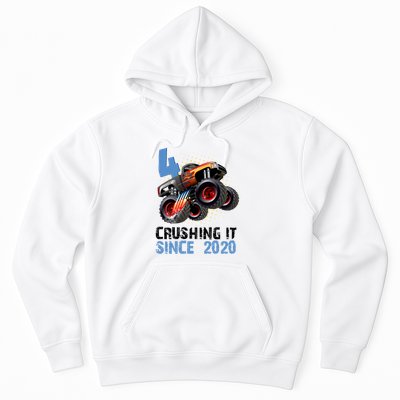 Monster Truck 4 Year Old Crushing It Since 2020 Birthday Hoodie