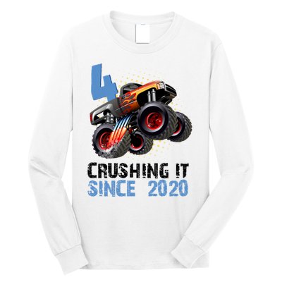 Monster Truck 4 Year Old Crushing It Since 2020 Birthday Long Sleeve Shirt