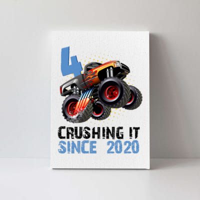 Monster Truck 4 Year Old Crushing It Since 2020 Birthday Canvas