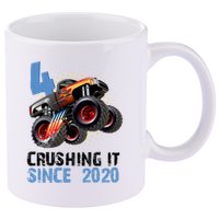 Monster Truck 4 Year Old Crushing It Since 2020 Birthday 11oz C Handle Ceramic Mug