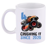 Monster Truck 4 Year Old Crushing It Since 2020 Birthday 11oz C Handle Ceramic Mug