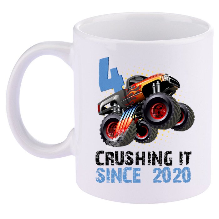Monster Truck 4 Year Old Crushing It Since 2020 Birthday 11oz C Handle Ceramic Mug