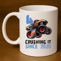 Monster Truck 4 Year Old Crushing It Since 2020 Birthday 11oz C Handle Ceramic Mug