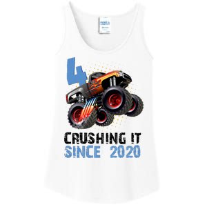 Monster Truck 4 Year Old Crushing It Since 2020 Birthday Ladies Essential Tank