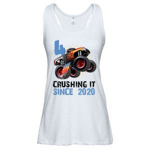 Monster Truck 4 Year Old Crushing It Since 2020 Birthday Ladies Essential Flowy Tank