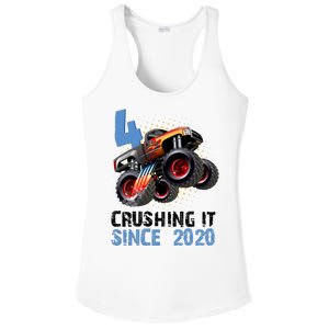 Monster Truck 4 Year Old Crushing It Since 2020 Birthday Ladies PosiCharge Competitor Racerback Tank