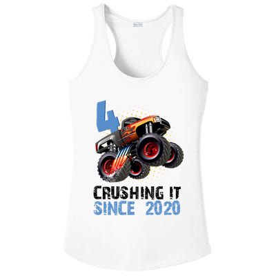 Monster Truck 4 Year Old Crushing It Since 2020 Birthday Ladies PosiCharge Competitor Racerback Tank