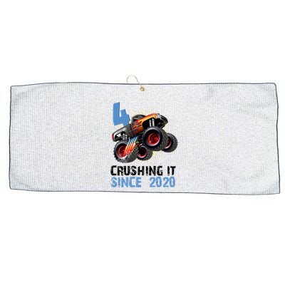 Monster Truck 4 Year Old Crushing It Since 2020 Birthday Large Microfiber Waffle Golf Towel