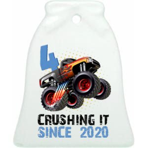 Monster Truck 4 Year Old Crushing It Since 2020 Birthday Ceramic Bell Ornament