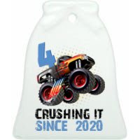 Monster Truck 4 Year Old Crushing It Since 2020 Birthday Ceramic Bell Ornament