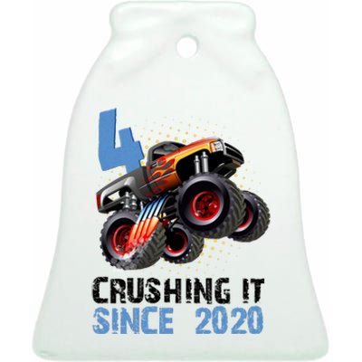 Monster Truck 4 Year Old Crushing It Since 2020 Birthday Ceramic Bell Ornament