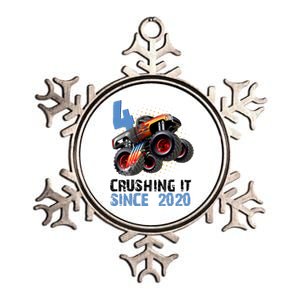 Monster Truck 4 Year Old Crushing It Since 2020 Birthday Metallic Star Ornament