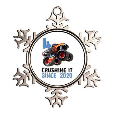 Monster Truck 4 Year Old Crushing It Since 2020 Birthday Metallic Star Ornament