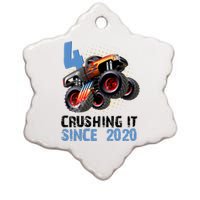 Monster Truck 4 Year Old Crushing It Since 2020 Birthday Ceramic Star Ornament