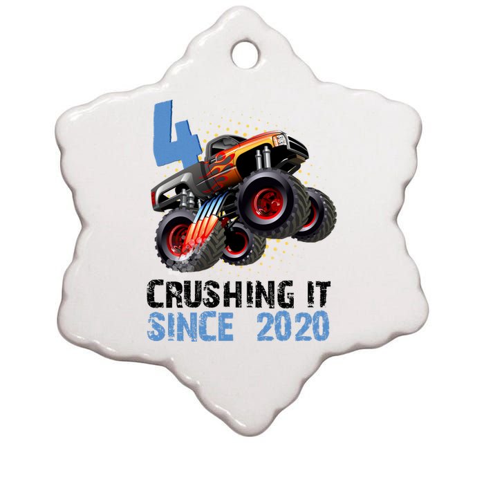 Monster Truck 4 Year Old Crushing It Since 2020 Birthday Ceramic Star Ornament