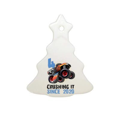 Monster Truck 4 Year Old Crushing It Since 2020 Birthday Ceramic Tree Ornament