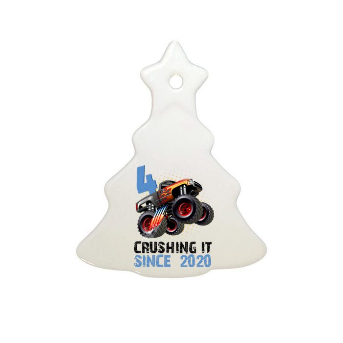 Monster Truck 4 Year Old Crushing It Since 2020 Birthday Ceramic Tree Ornament