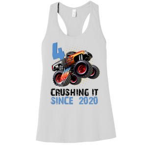 Monster Truck 4 Year Old Crushing It Since 2020 Birthday Women's Racerback Tank