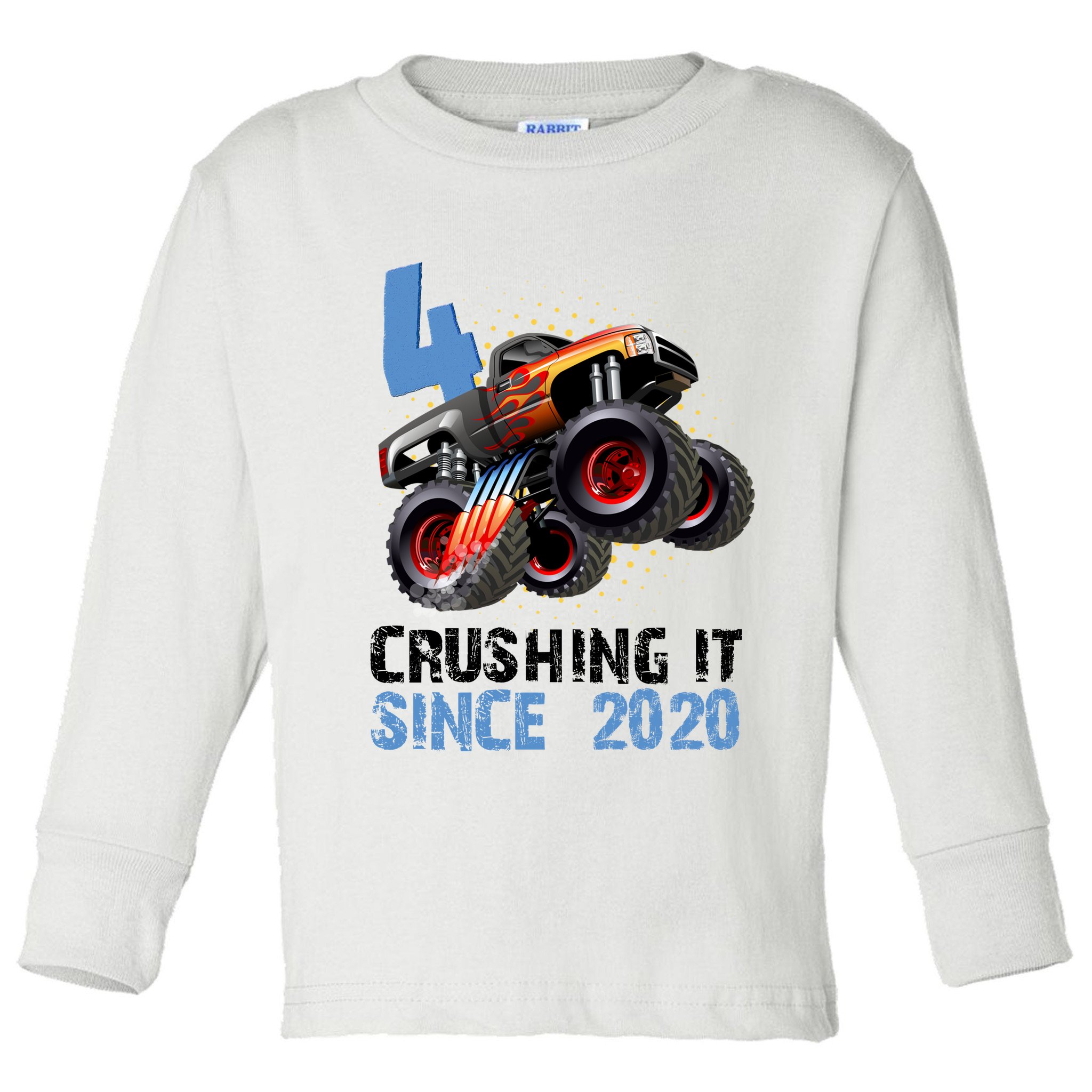 Monster Truck 4 Year Old Crushing It Since 2020 Birthday Toddler Long Sleeve Shirt