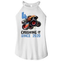 Monster Truck 4 Year Old Crushing It Since 2020 Birthday Women's Perfect Tri Rocker Tank