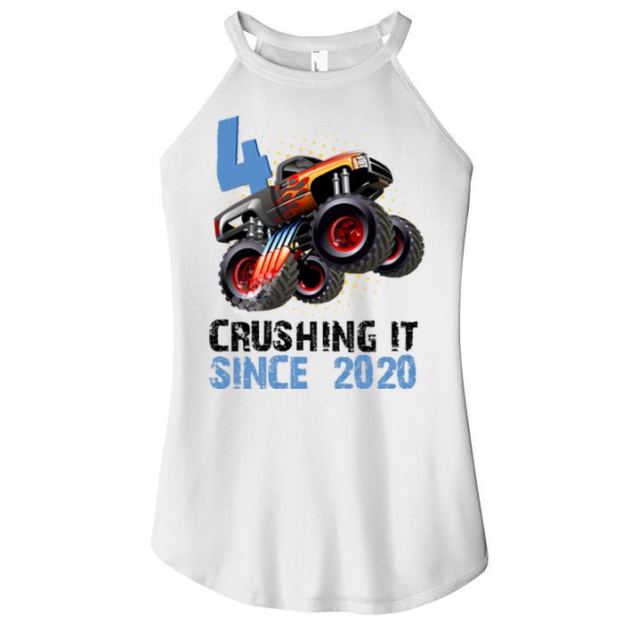 Monster Truck 4 Year Old Crushing It Since 2020 Birthday Women's Perfect Tri Rocker Tank