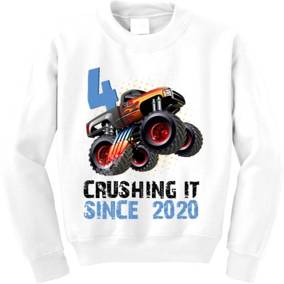 Monster Truck 4 Year Old Crushing It Since 2020 Birthday Kids Sweatshirt